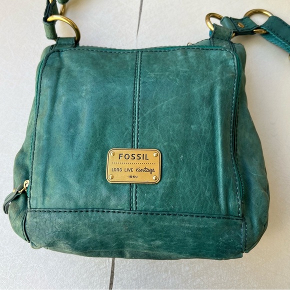 Fossil Long Live Vintage Boho Teal Green Leather Crossbody Bag - Picture 8 of 8